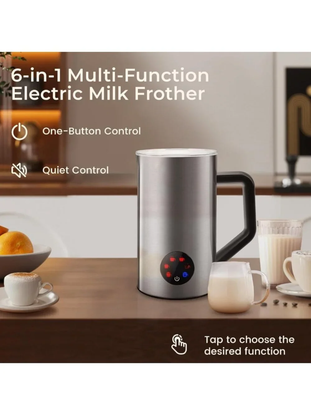 6-in-1 Electric Milk Frother & Steamer - 20oz Hot & Cold Foam Maker for Lattes